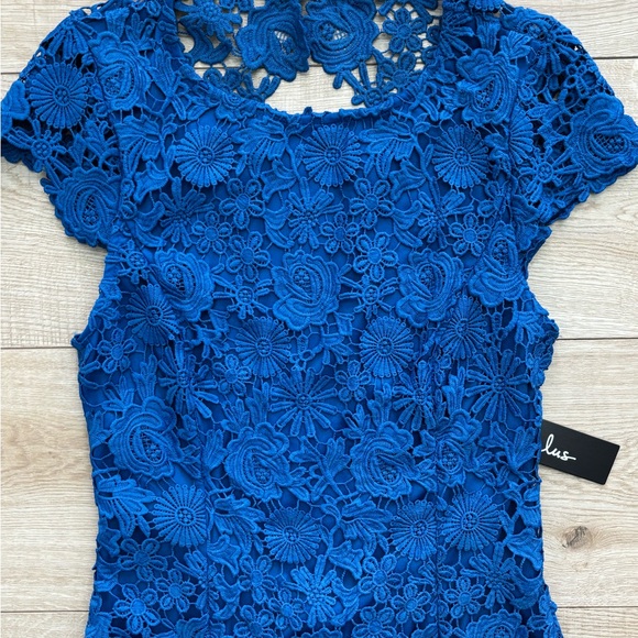 NWT Lulus Blue Lace Dress Wedding Guest Dress Size Small - Picture 7 of 11